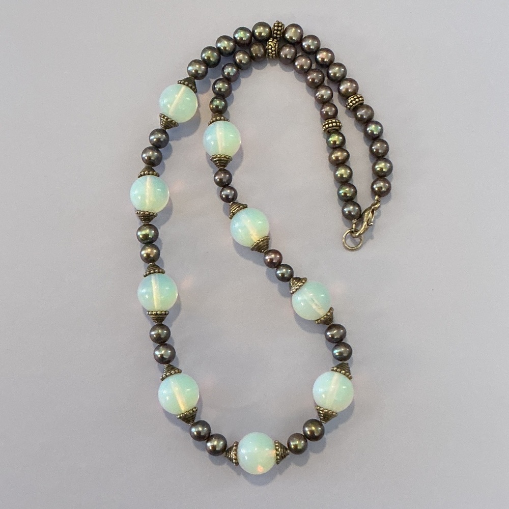 Moonstone Beads, Real Lavender Pearls and Sterling Spacer Necklace